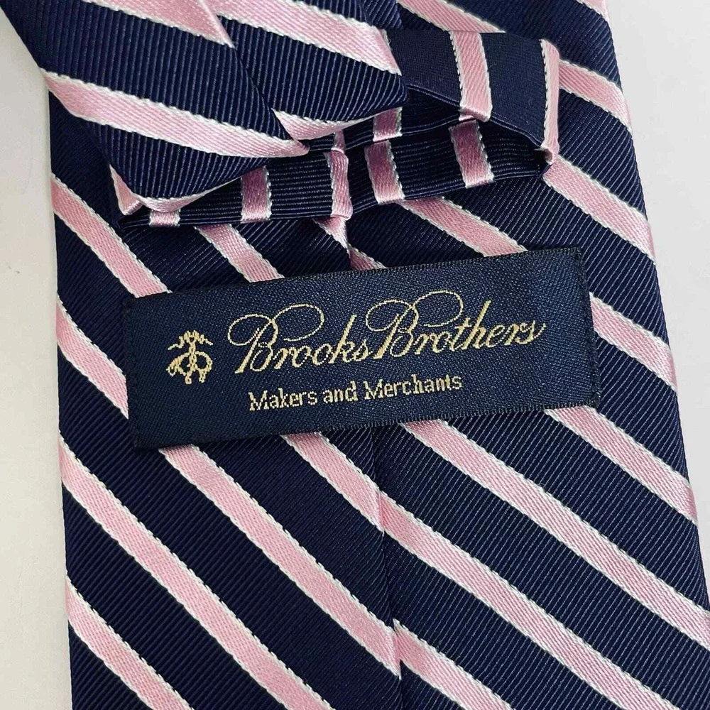 Brooks Brothers Necktie Mens Navy Blue Pink Preppy Repp‎ Striped Silk Classic